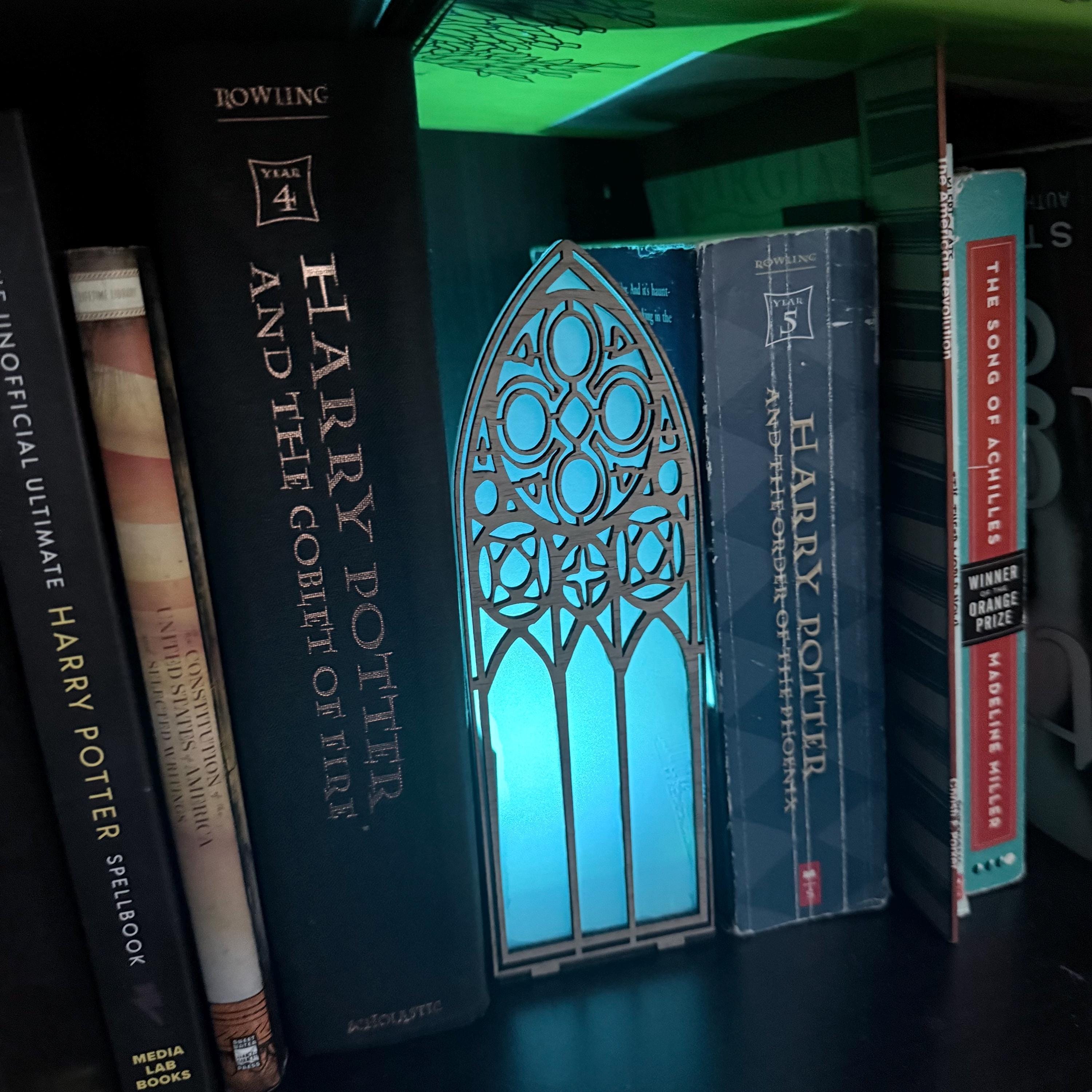 Gothic Cathedral Window Book Nook Insert with Multicolor LED Tea Light Handmade Bookshelf Decor for Reader