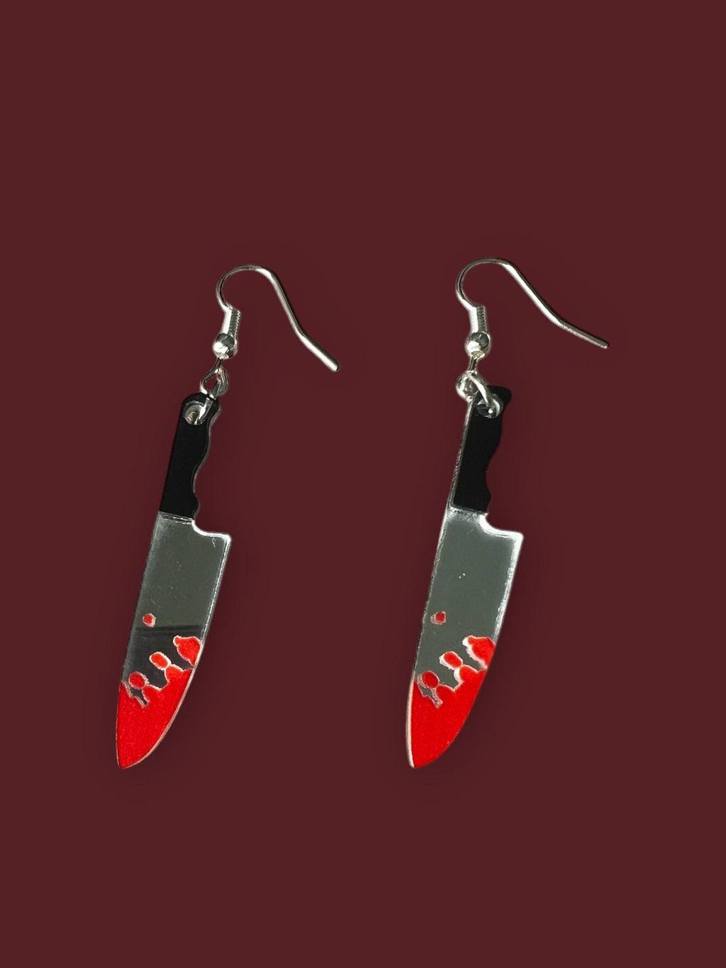 Acrylic Knife Earrings: Bloody Chef Knife, True Crime Jewelry