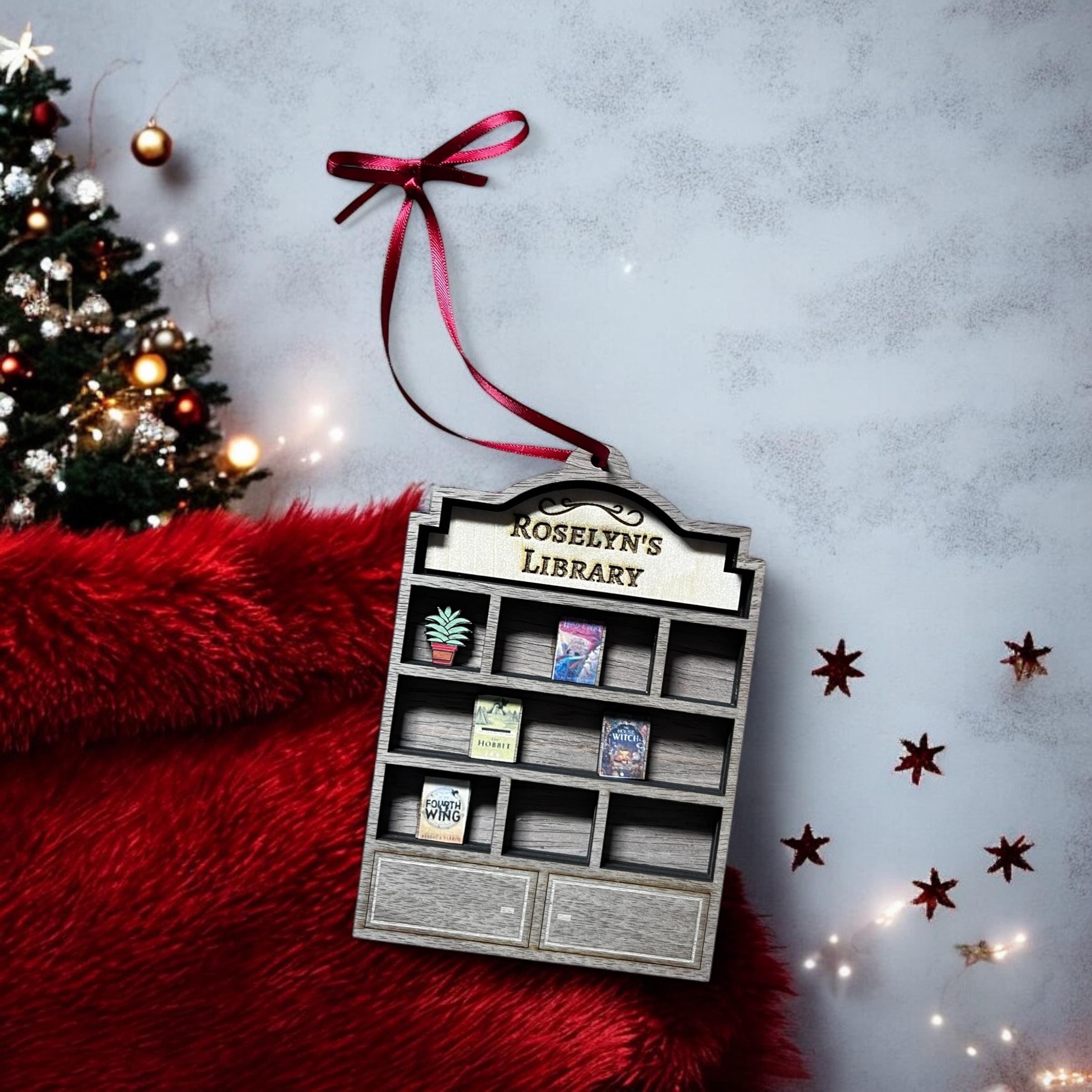 Handmade Miniature Book Christmas Ornament: Walnut and Basswood