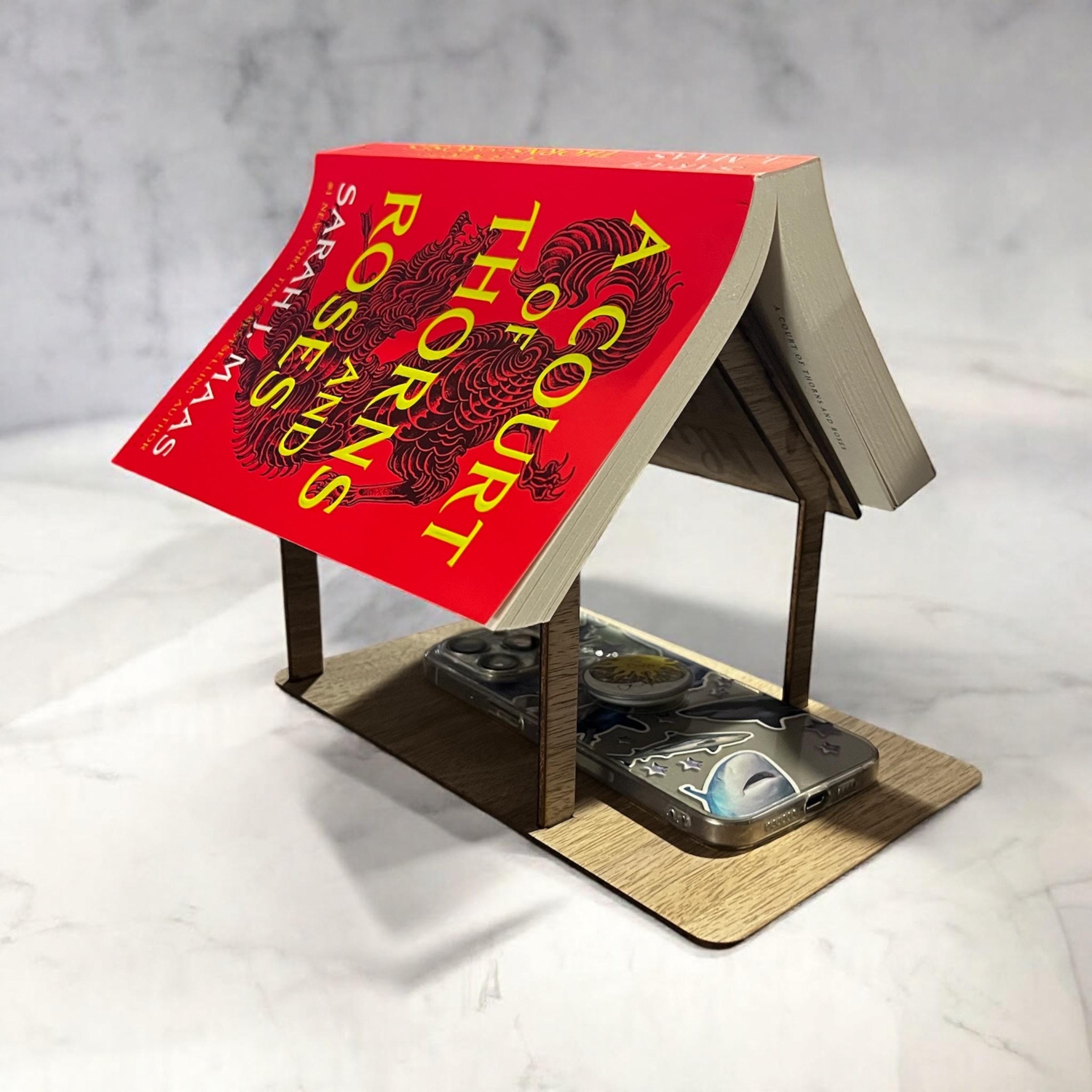 Personalized Walnut Wood Book House Stand: Acrylic Name Plate Reader Gift