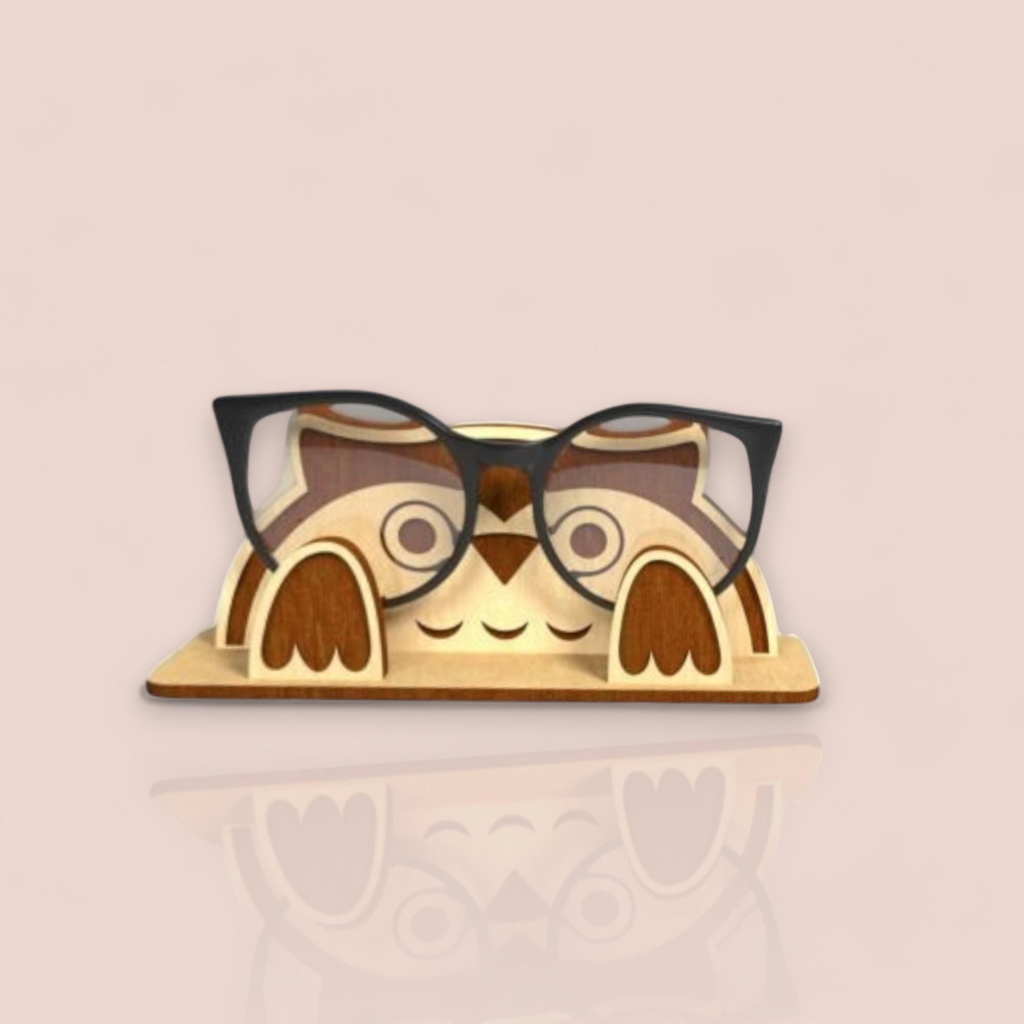 Handmade Owl Glasses Holder: Pine Wood Eyewear Stand