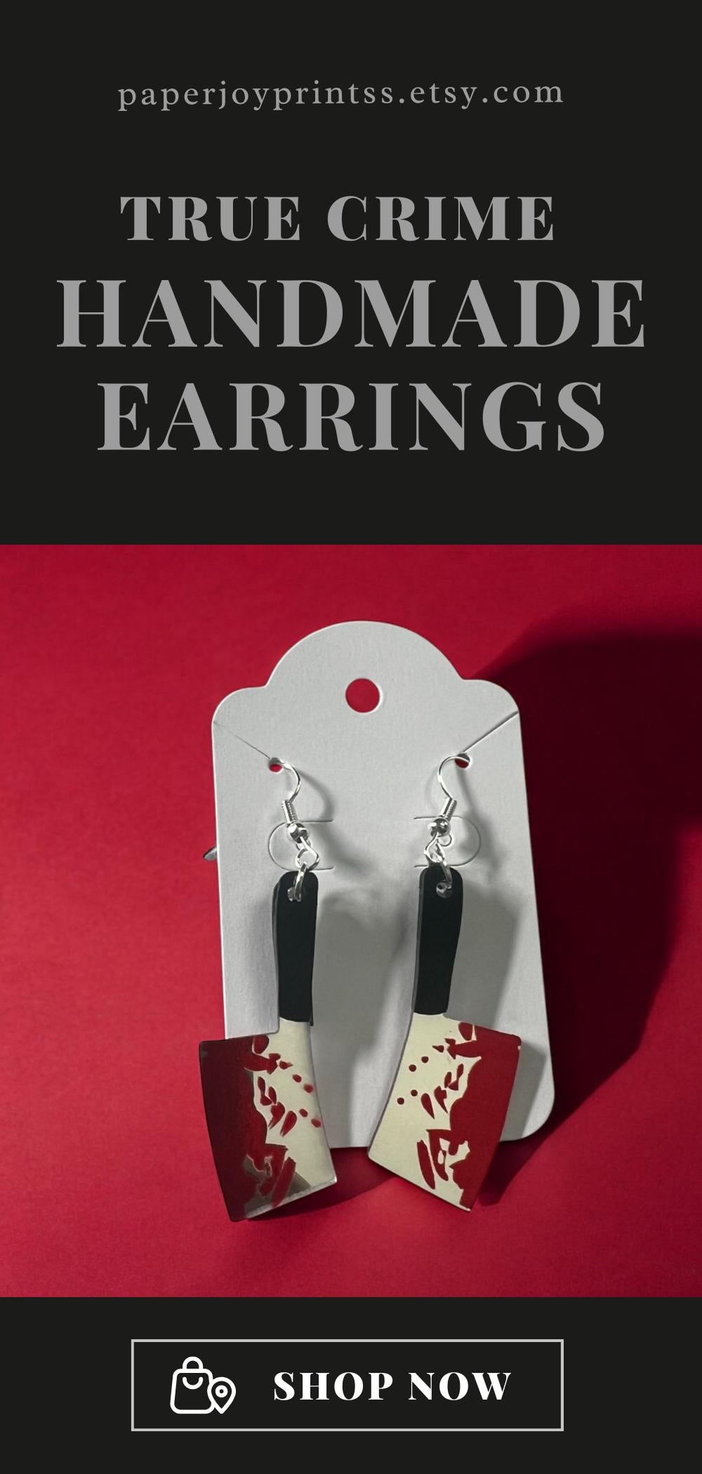 Acrylic Cleaver Earrings: Bloody Knife, True Crime Fan Jewelry