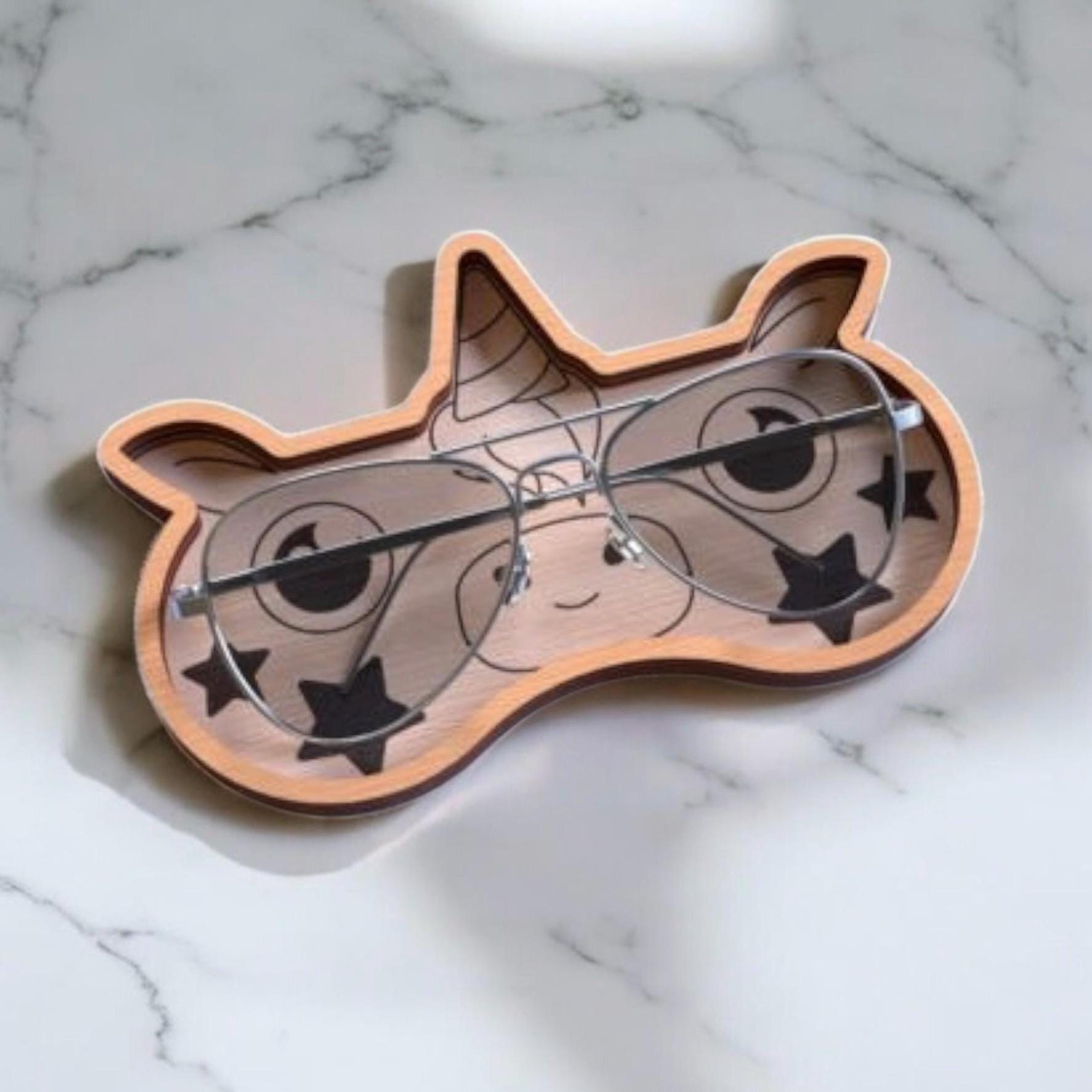 Kids Unicorn Shaped Glasses Tray Handmade Eyewear Holder for Readers Eye Glasses Tray for Nightstand
