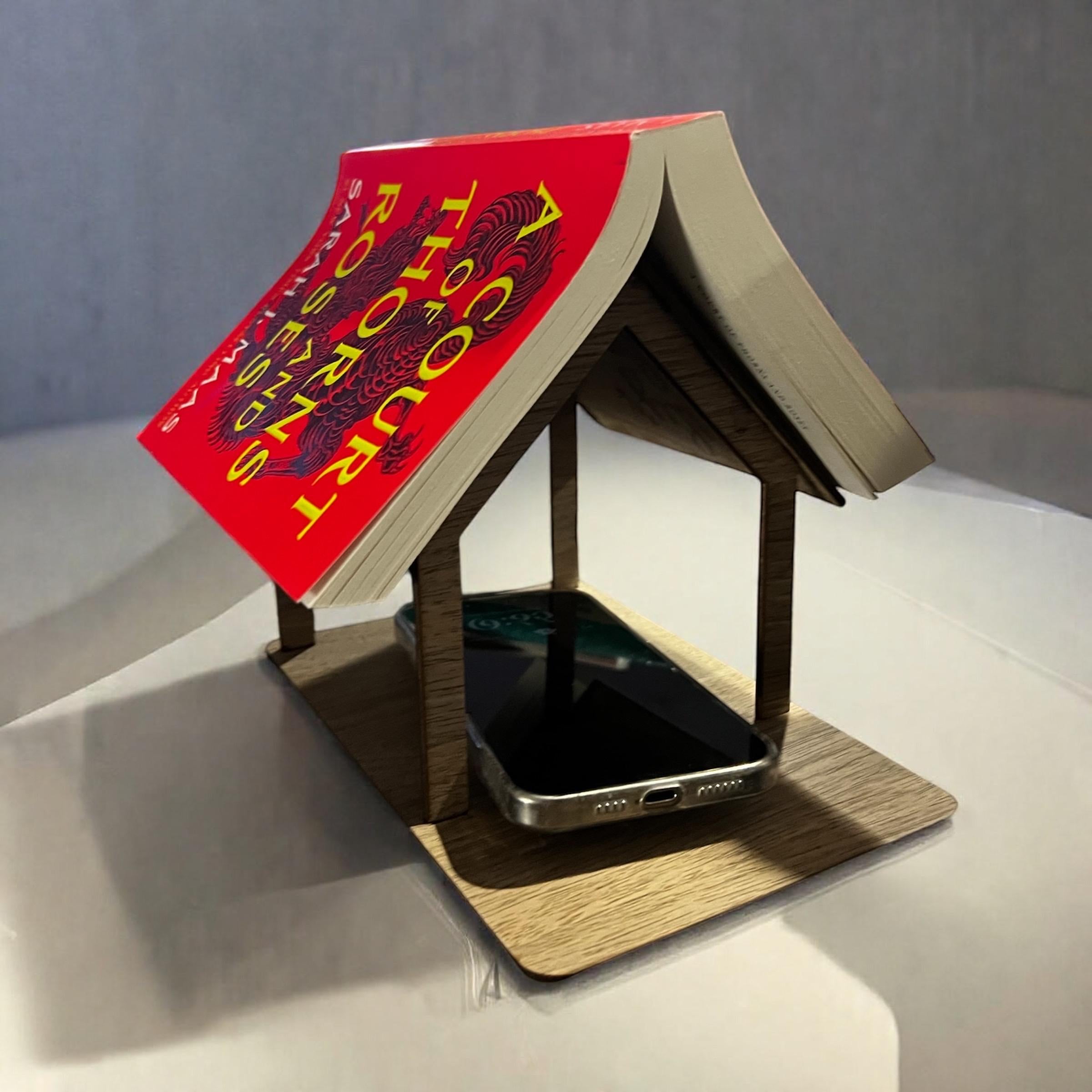 Personalized Walnut Wood Book House Stand: Acrylic Name Plate Reader Gift
