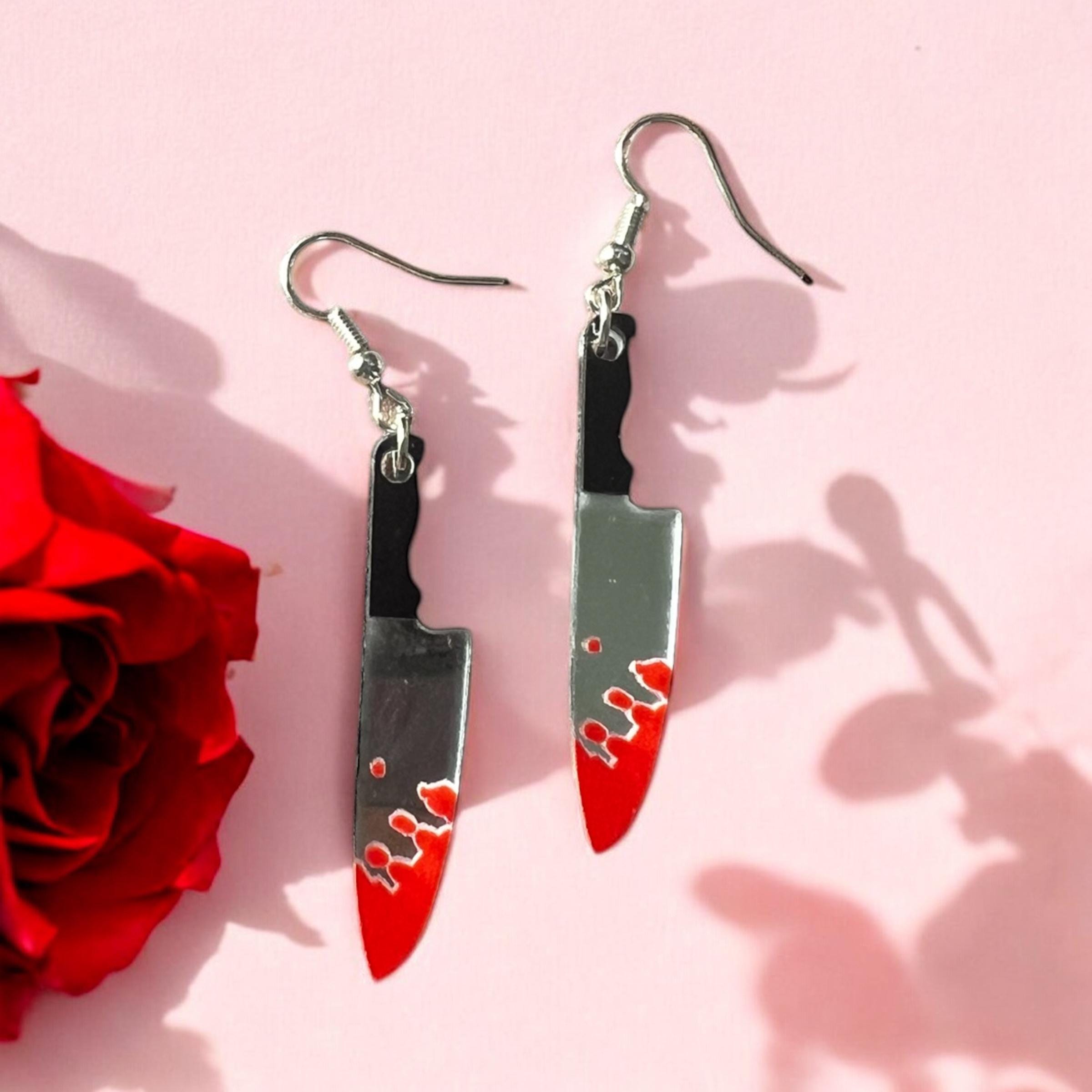 Acrylic Knife Earrings: Bloody Chef Knife, True Crime Jewelry