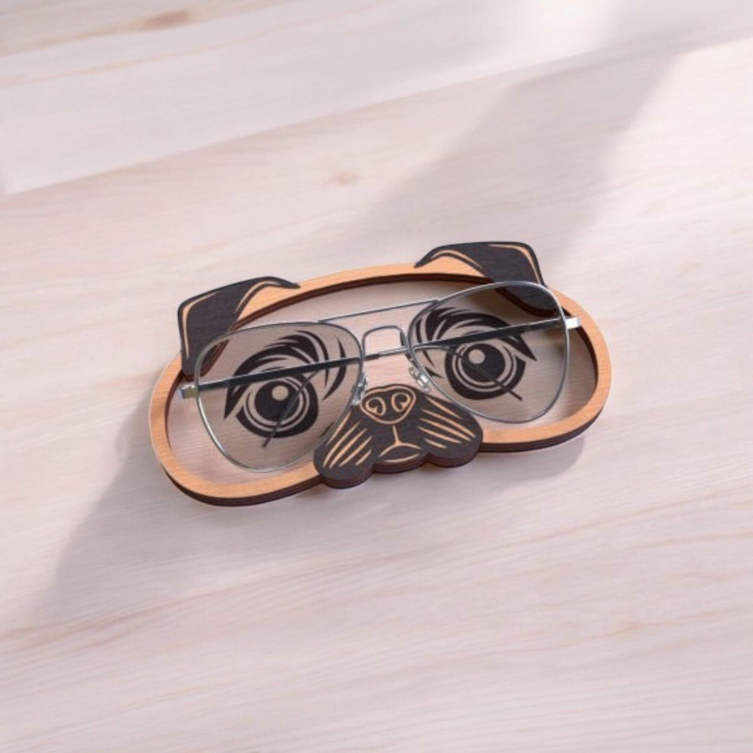 Cute Dog Shaped Wooden Glasses Tray Handmade Eyewear Holder for Readers Eye Glasses Tray for Nightstand Gifts for Dog Lovers