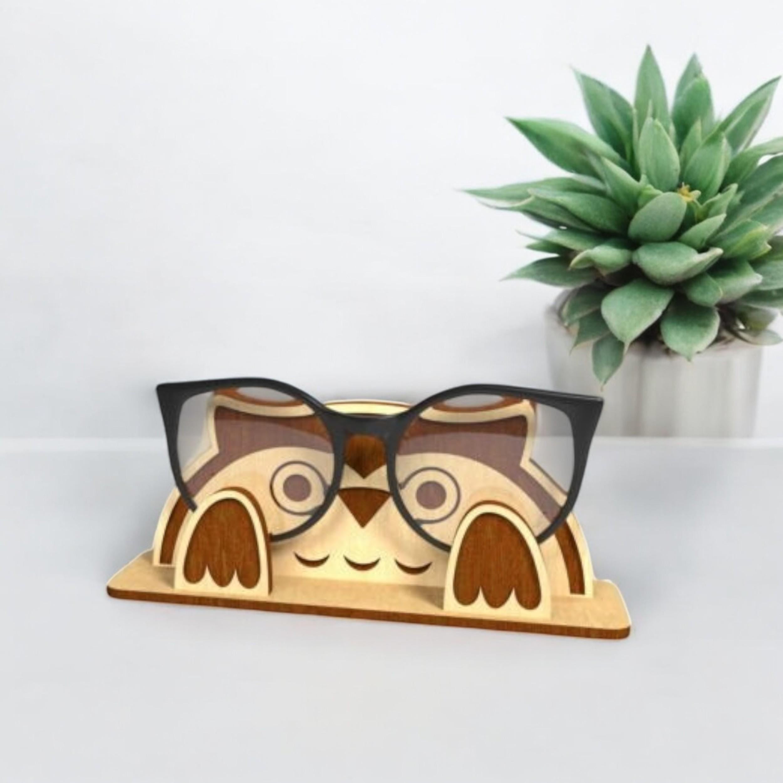Handmade Owl Shaped Wooden Glasses Holder Unique Eyewear Organizer for Nightstand Bookish Gifts Book Accessories for Readers Glasses Stand