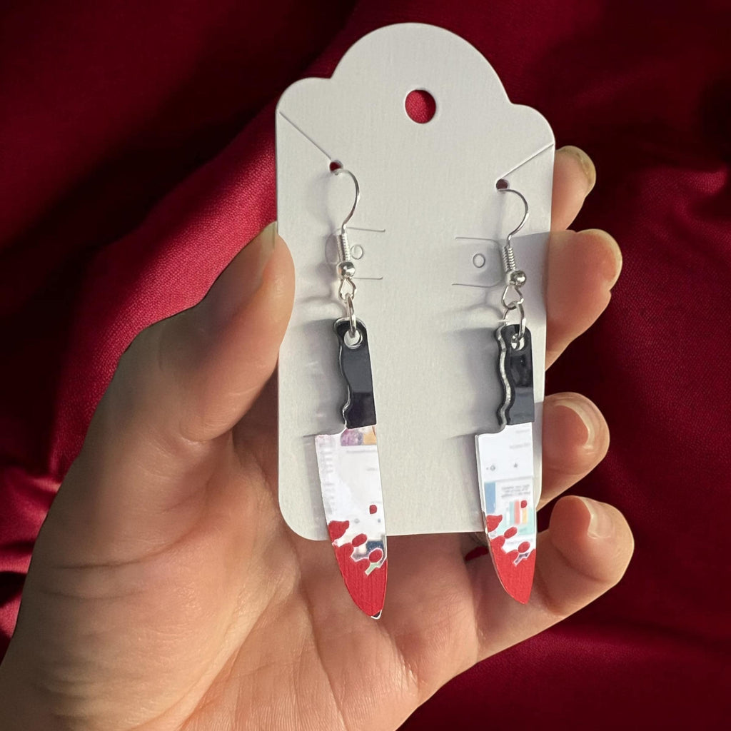 Acrylic Knife Earrings: Bloody Chef Knife, True Crime Jewelry