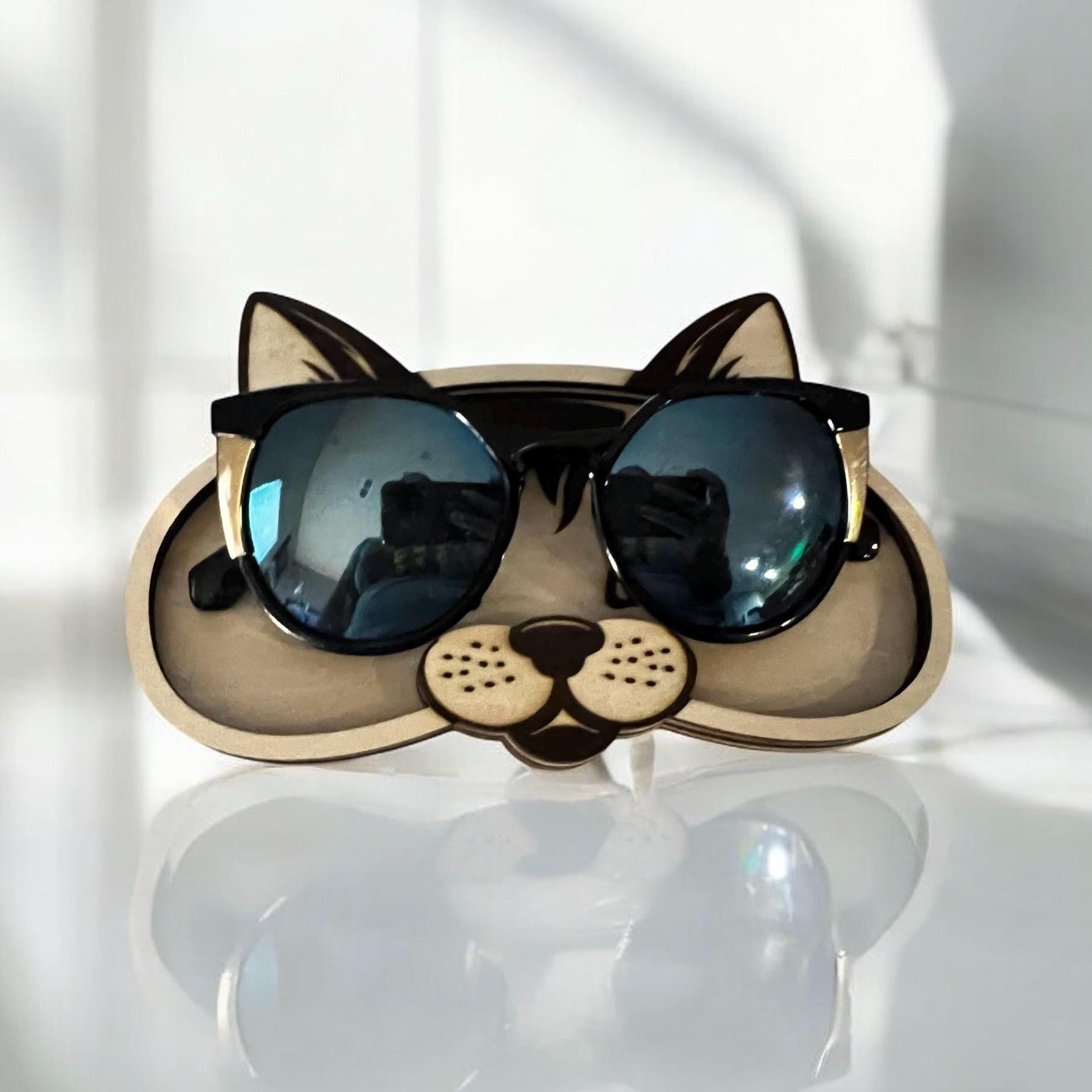 Cute Cat Shaped Wood Glasses Tray Handmade Eyewear Holder for Home & Desktop Glasses Tray Gift for Reader Jewelry catchall Trinket Dish