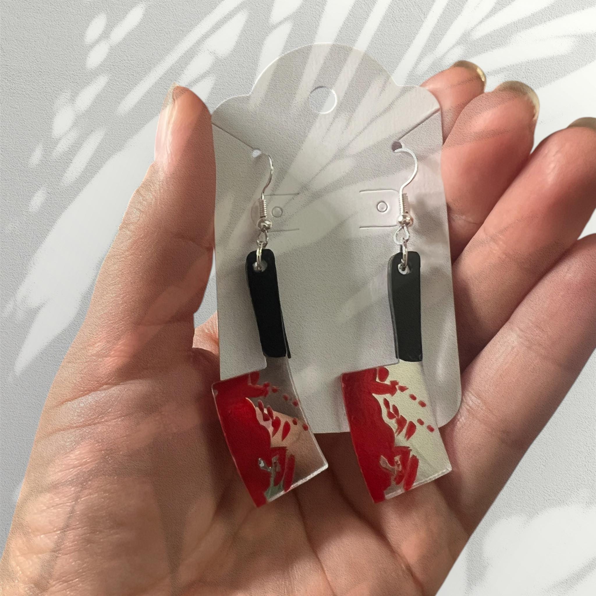 Acrylic Cleaver Earrings: Bloody Knife, True Crime Fan Jewelry