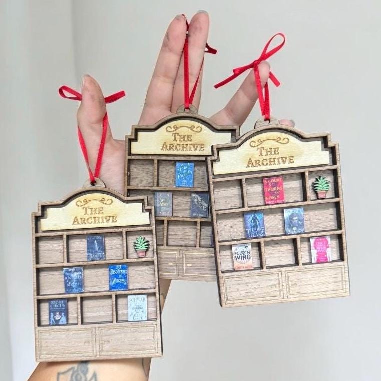 Handmade Miniature Book Christmas Ornament: Walnut and Basswood