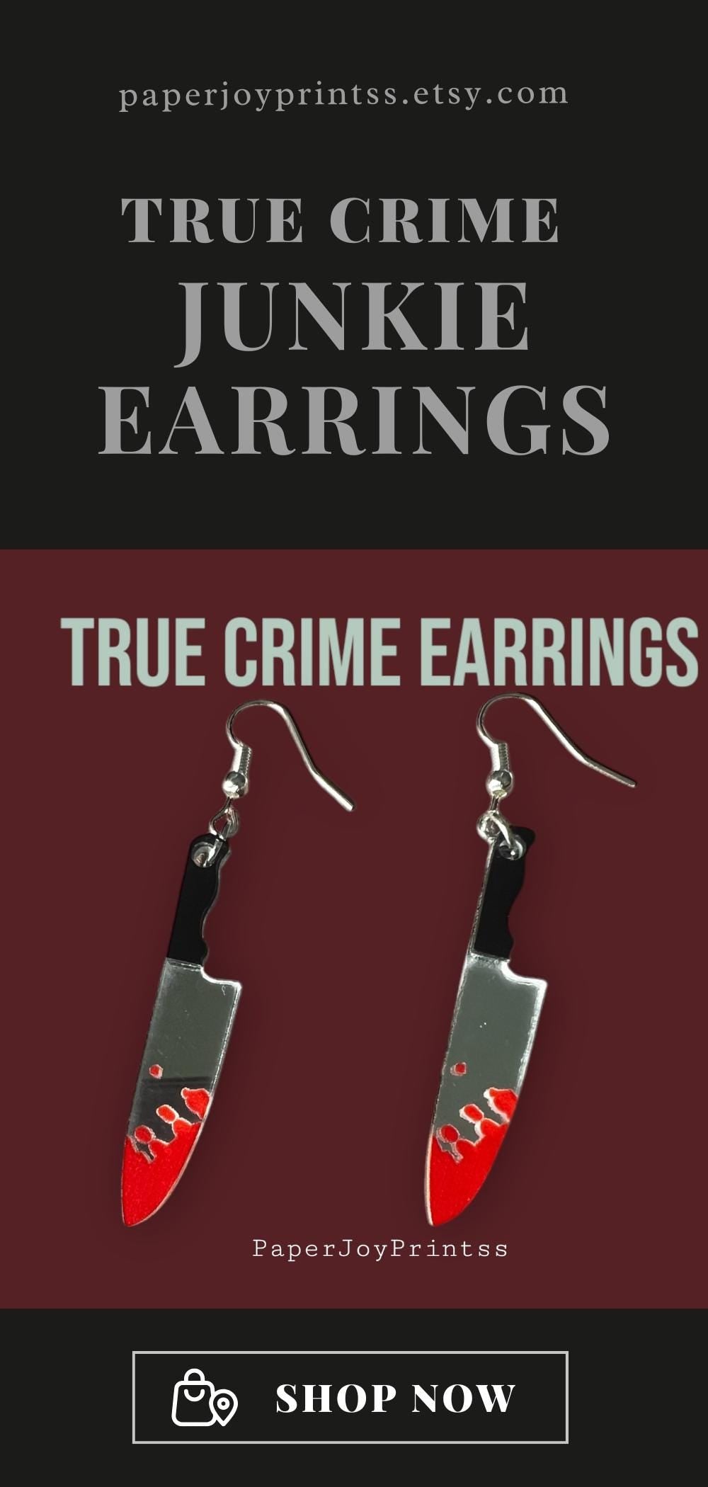Acrylic Knife Earrings: Bloody Chef Knife, True Crime Jewelry