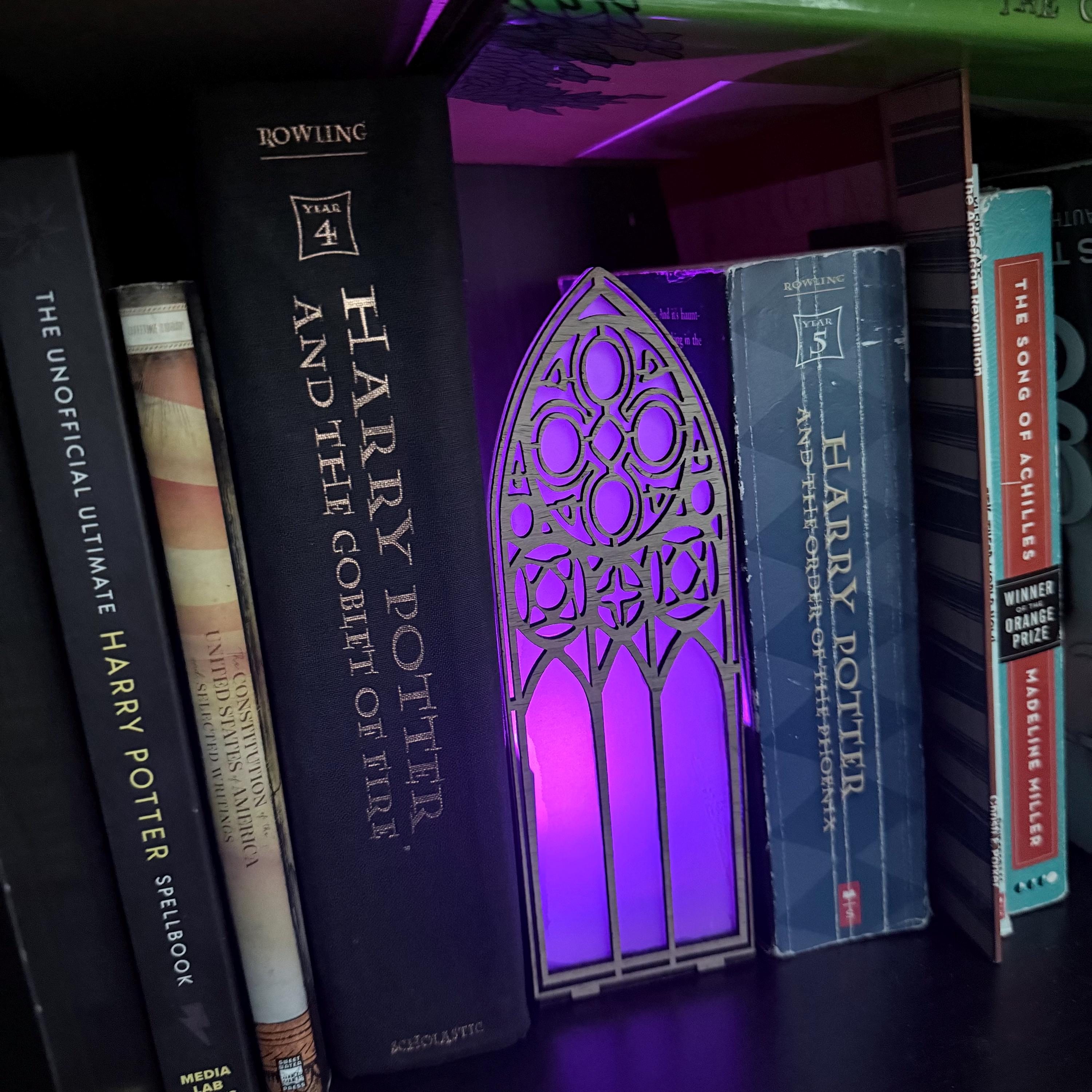 Gothic Cathedral Window Book Nook Insert with Multicolor LED Tea Light Handmade Bookshelf Decor for Reader