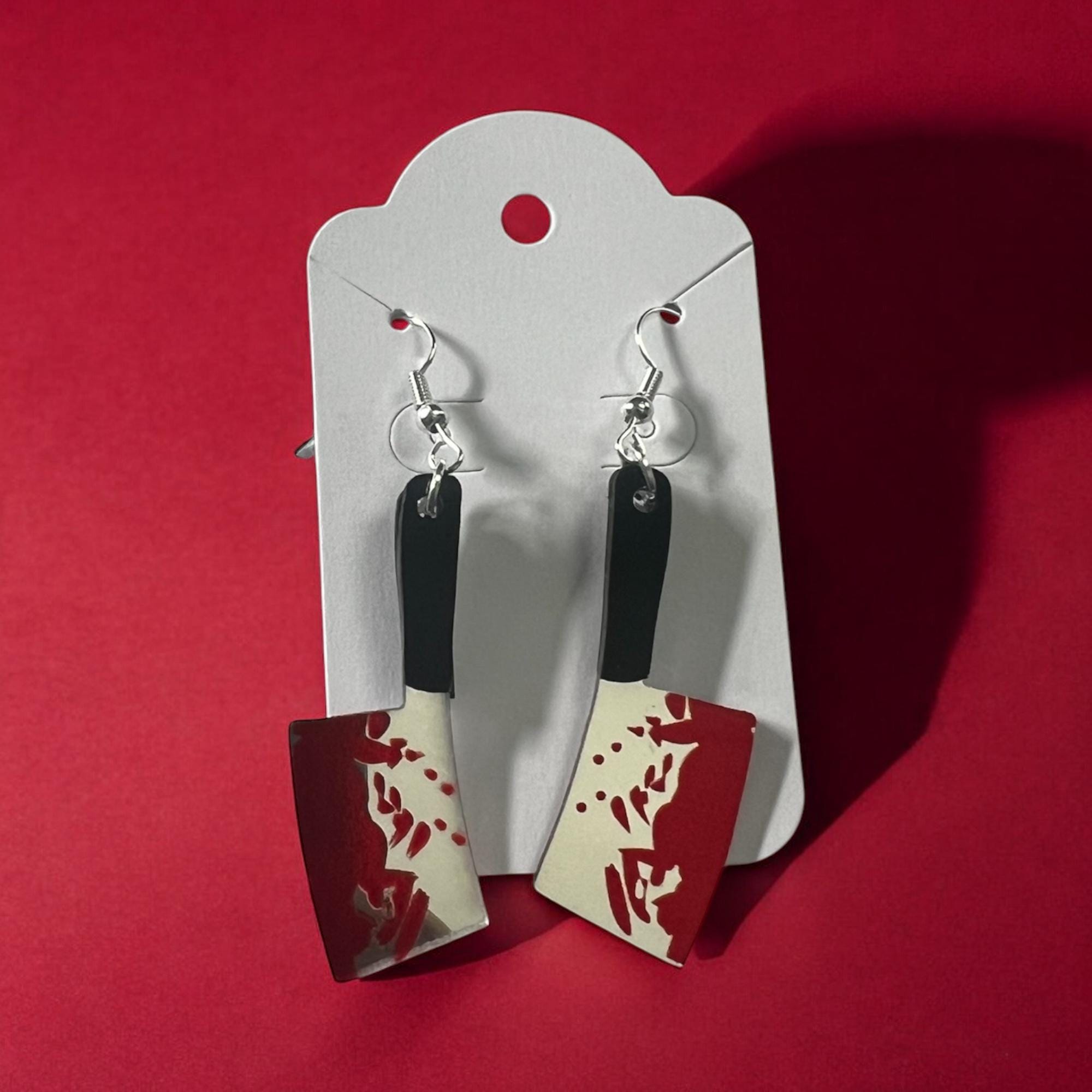 Acrylic Cleaver Earrings: Bloody Knife, True Crime Fan Jewelry