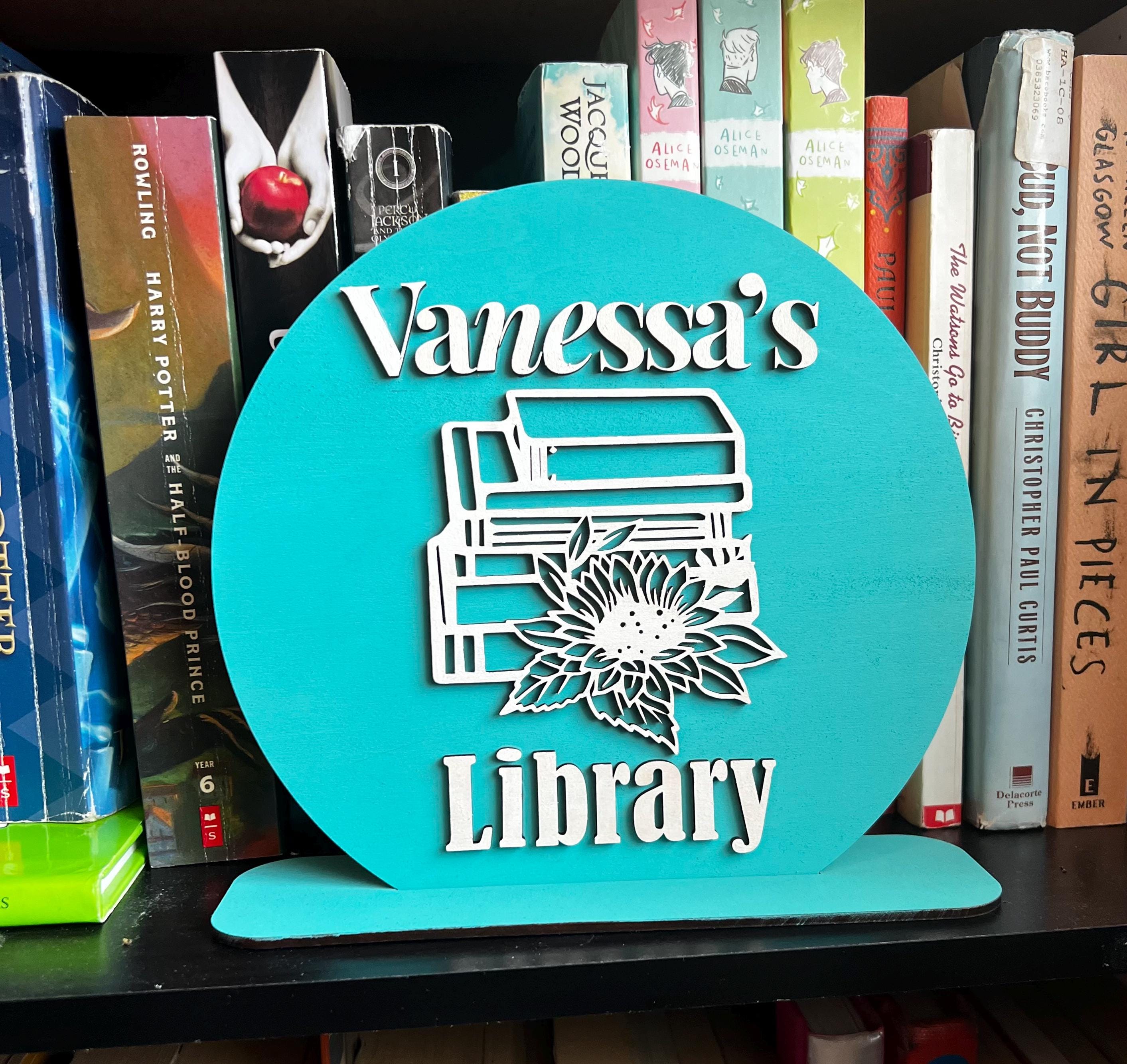 Custom Wooden Home Library Sign Personalized Handmade Sign for Book Lovers Bookshelf Name Sign Reading Room Decor Gift for Teacher