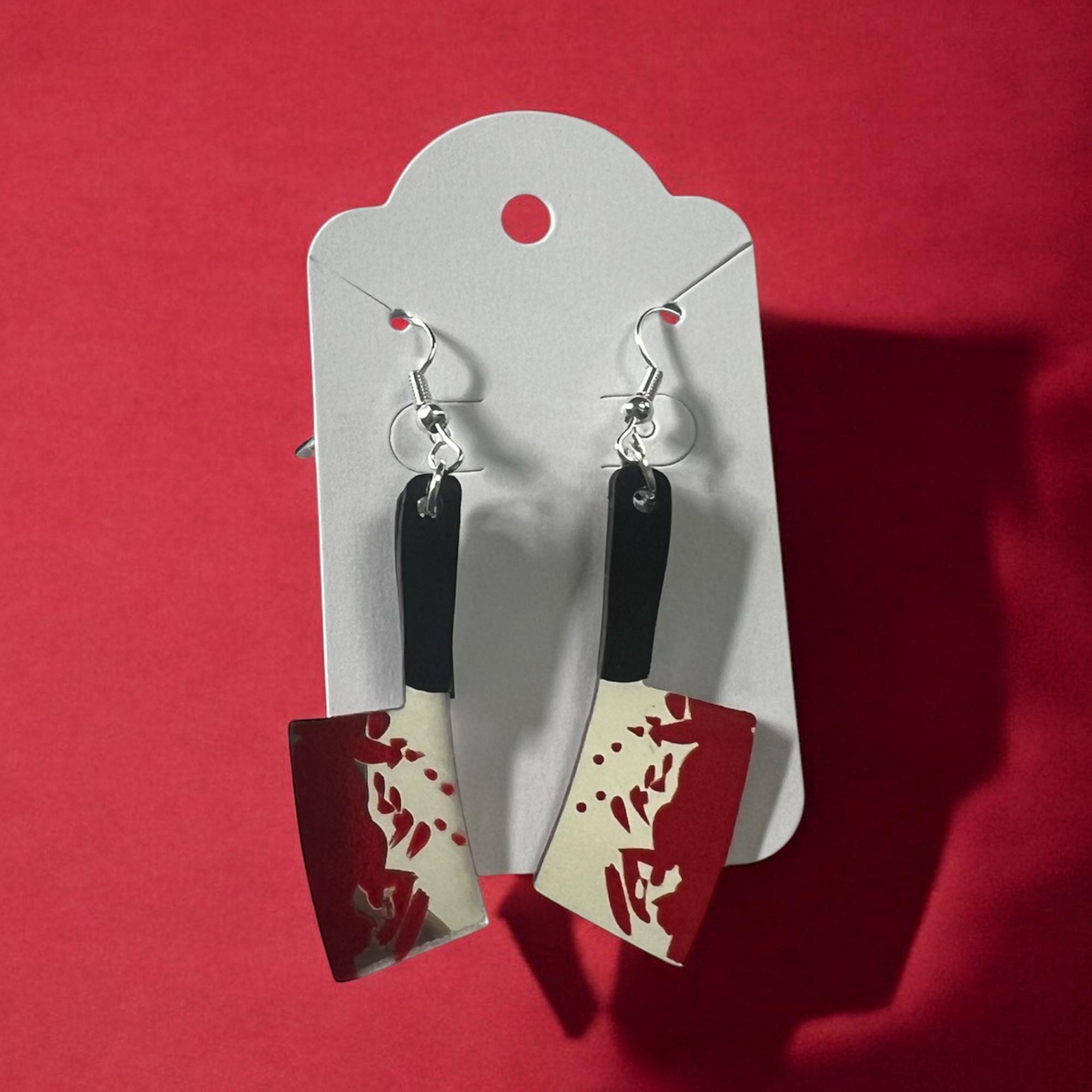 Acrylic Knife Earrings: Bloody Chef Knife, True Crime Jewelry