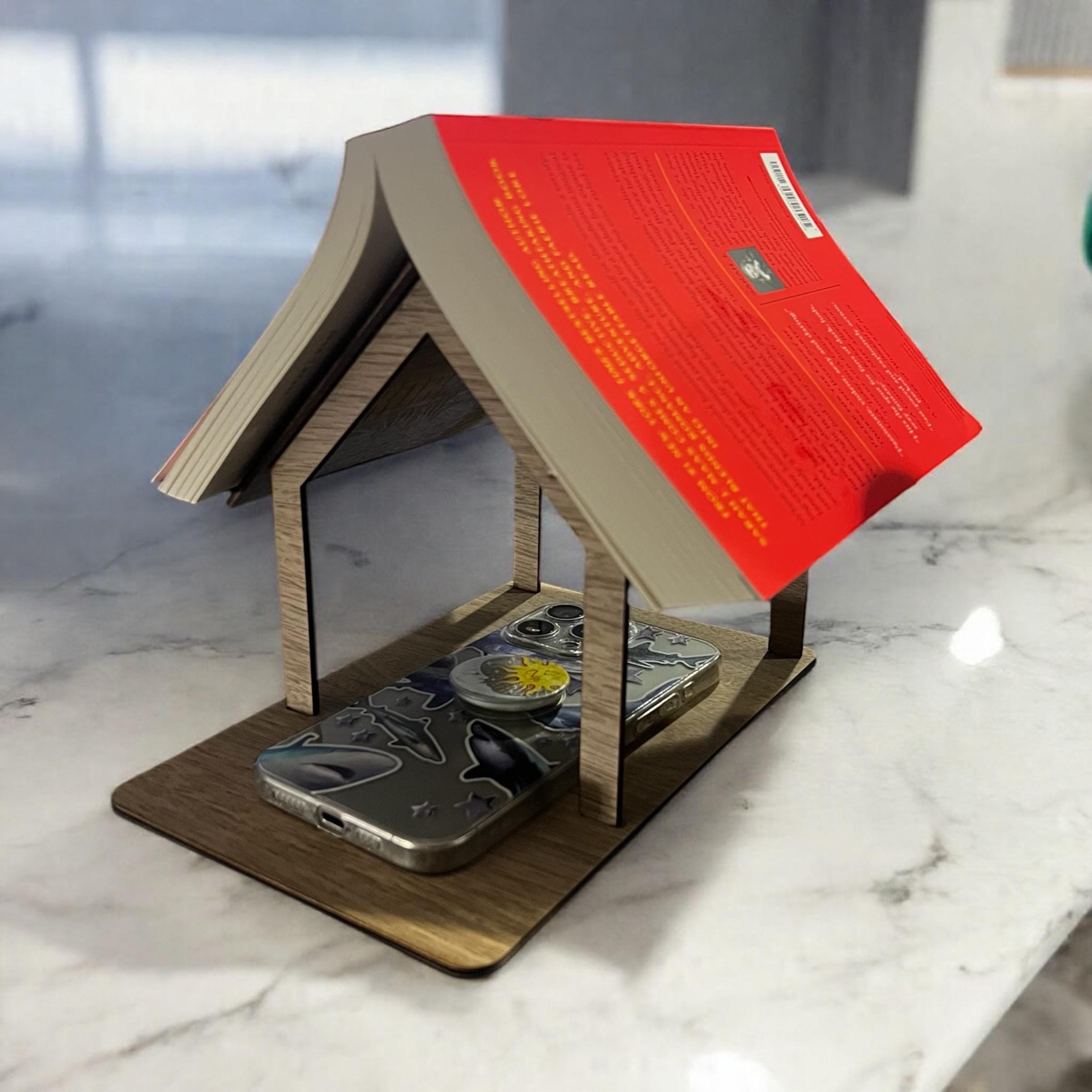 Personalized Walnut Wood Book House Stand: Acrylic Name Plate Reader Gift