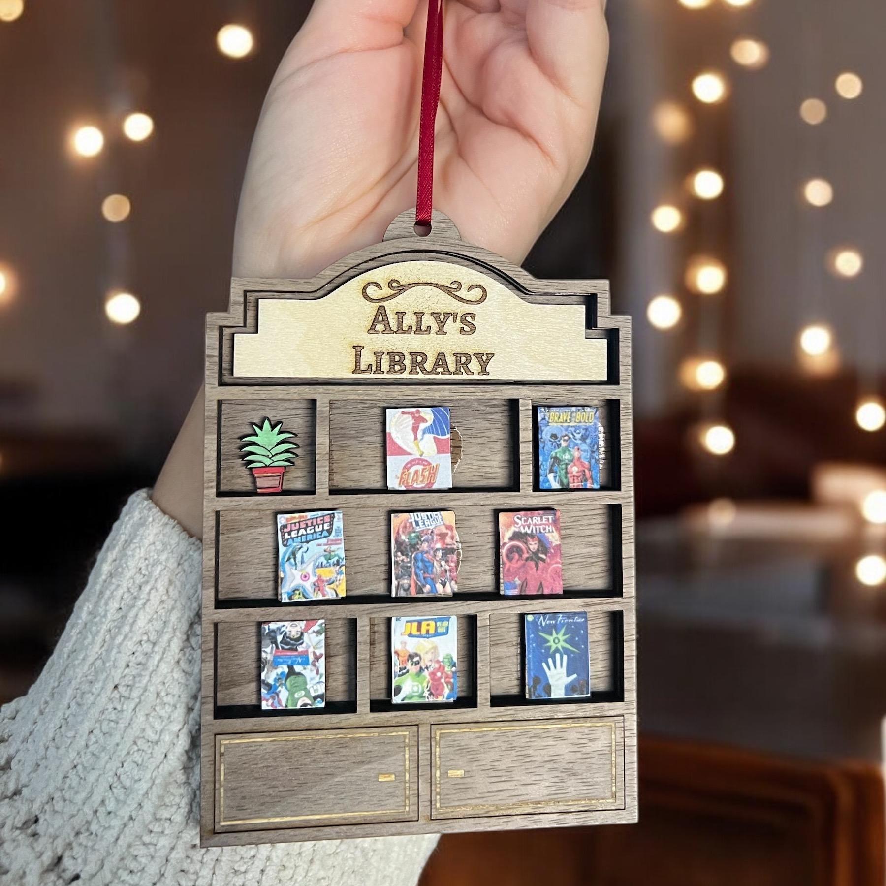 Handmade Miniature Book Christmas Ornament: Walnut and Basswood