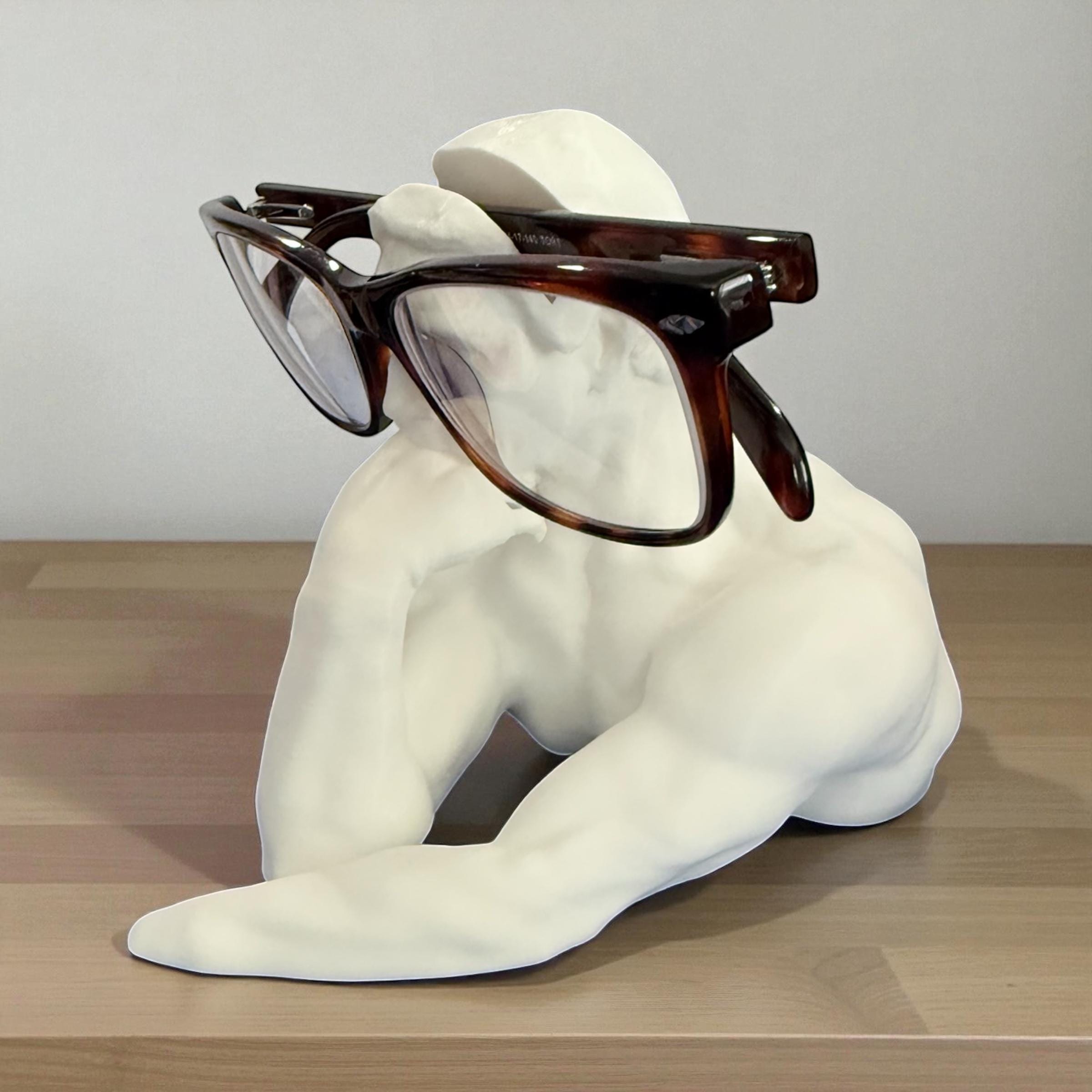 Sculptural Eyeglass Holder Eyewear Display Art Nightstand Accessory Thinker Glasses Stand Modern Desk Organizer for Spectacles Unique Gift