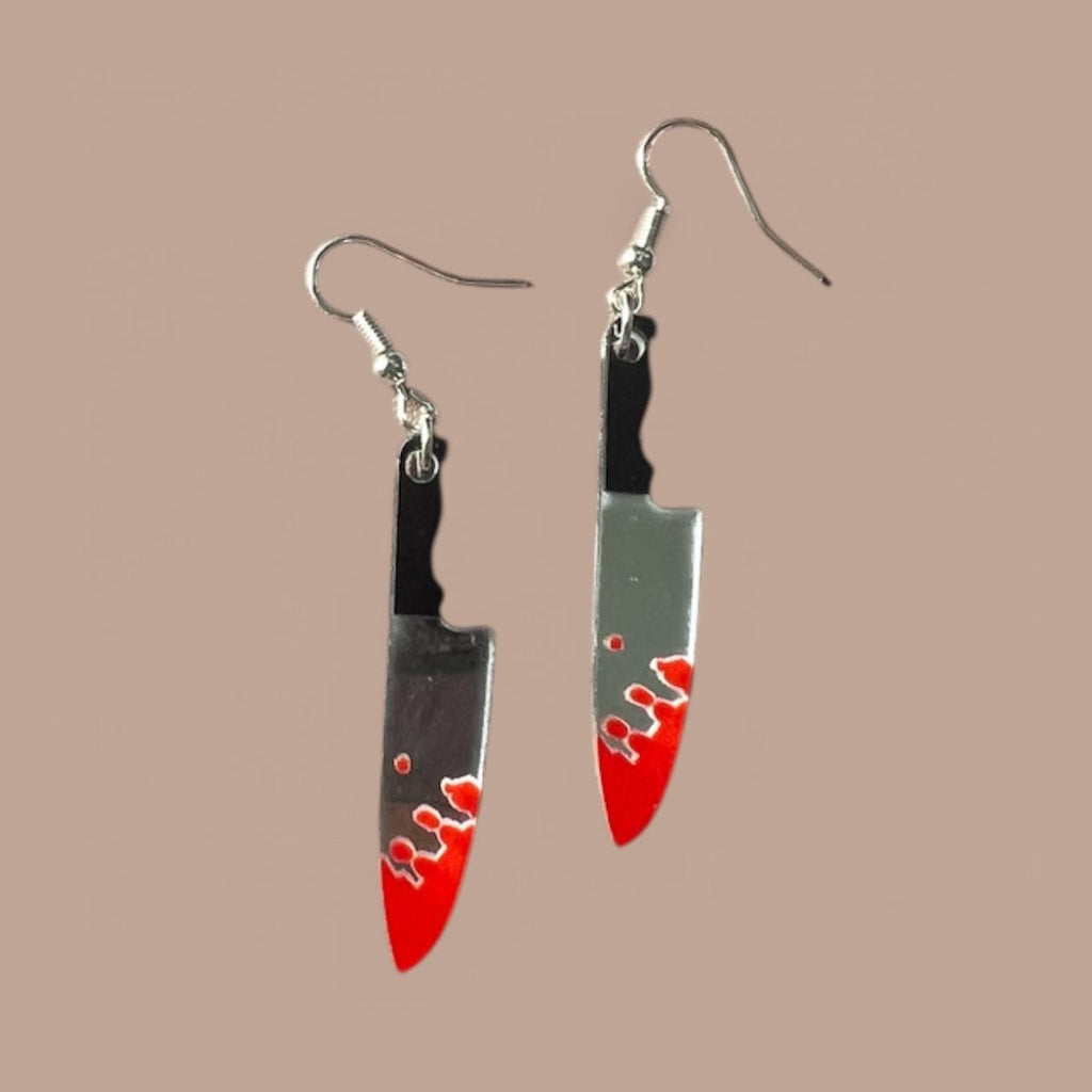 Acrylic Knife Earrings: Bloody Chef Knife, True Crime Jewelry