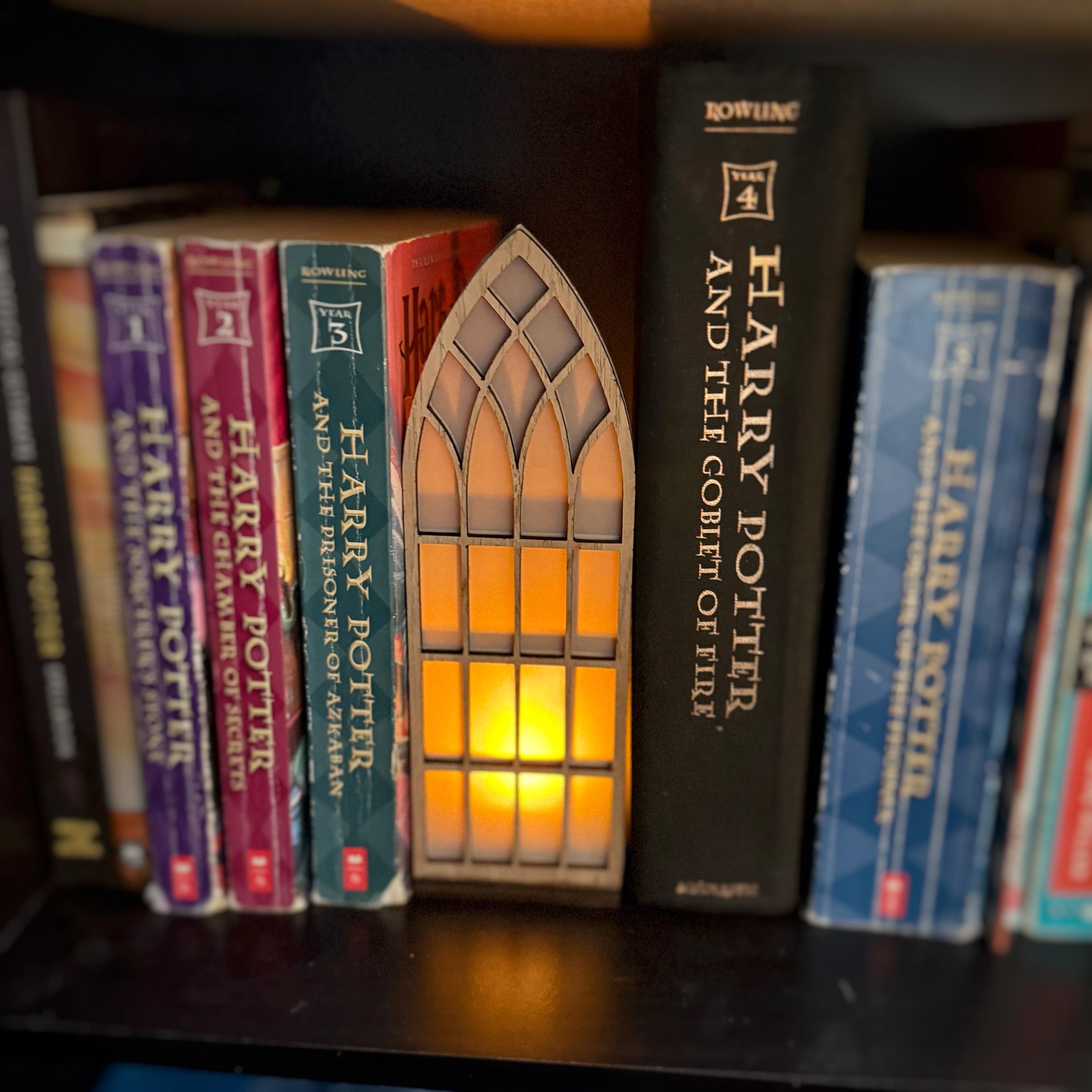 Gothic Window Book Nook with LED Light Medieval Bookshelf Decor Gothic Library Accessory  Gift for Book Lover