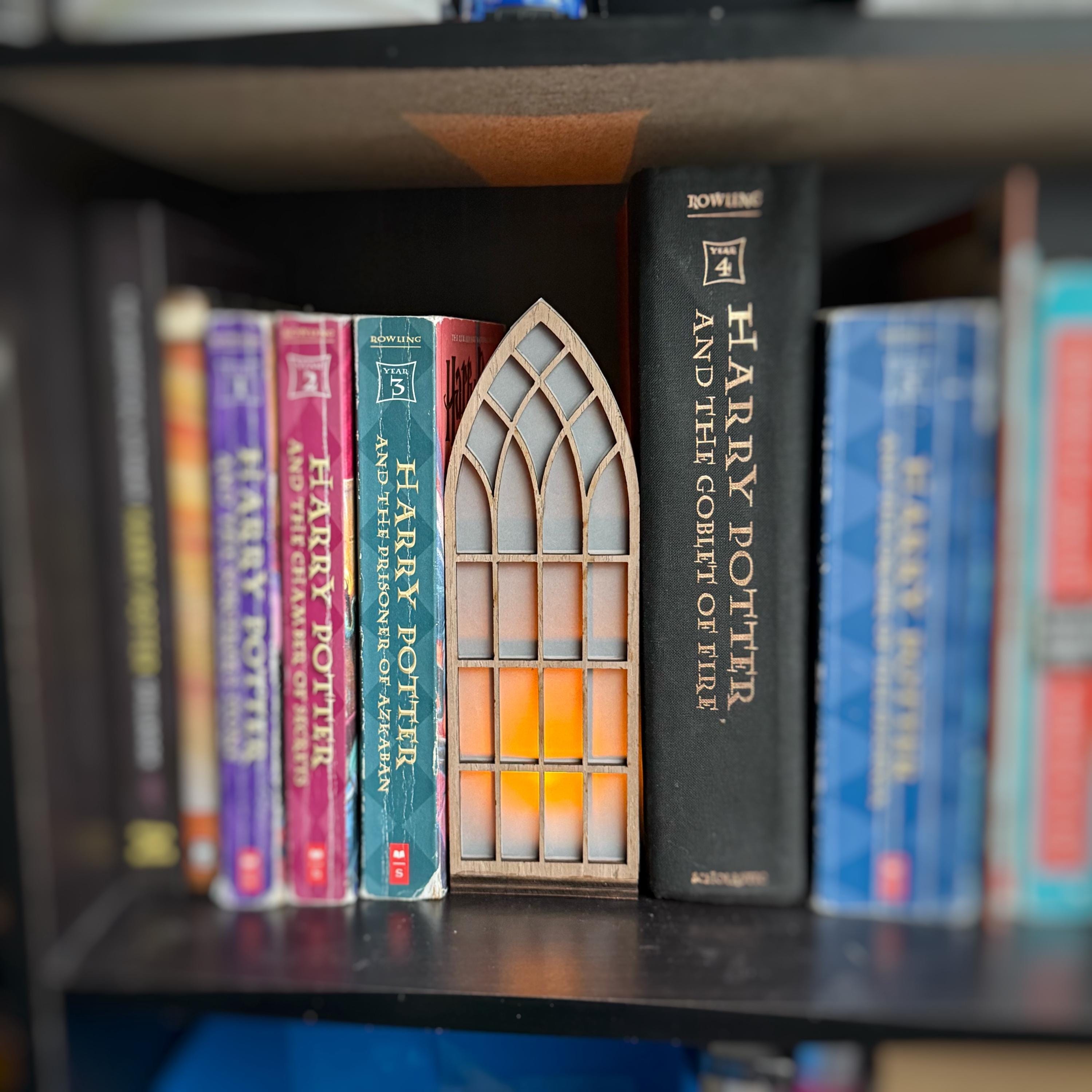 Gothic Window Book Nook with LED Light Medieval Bookshelf Decor Gothic Library Accessory  Gift for Book Lover