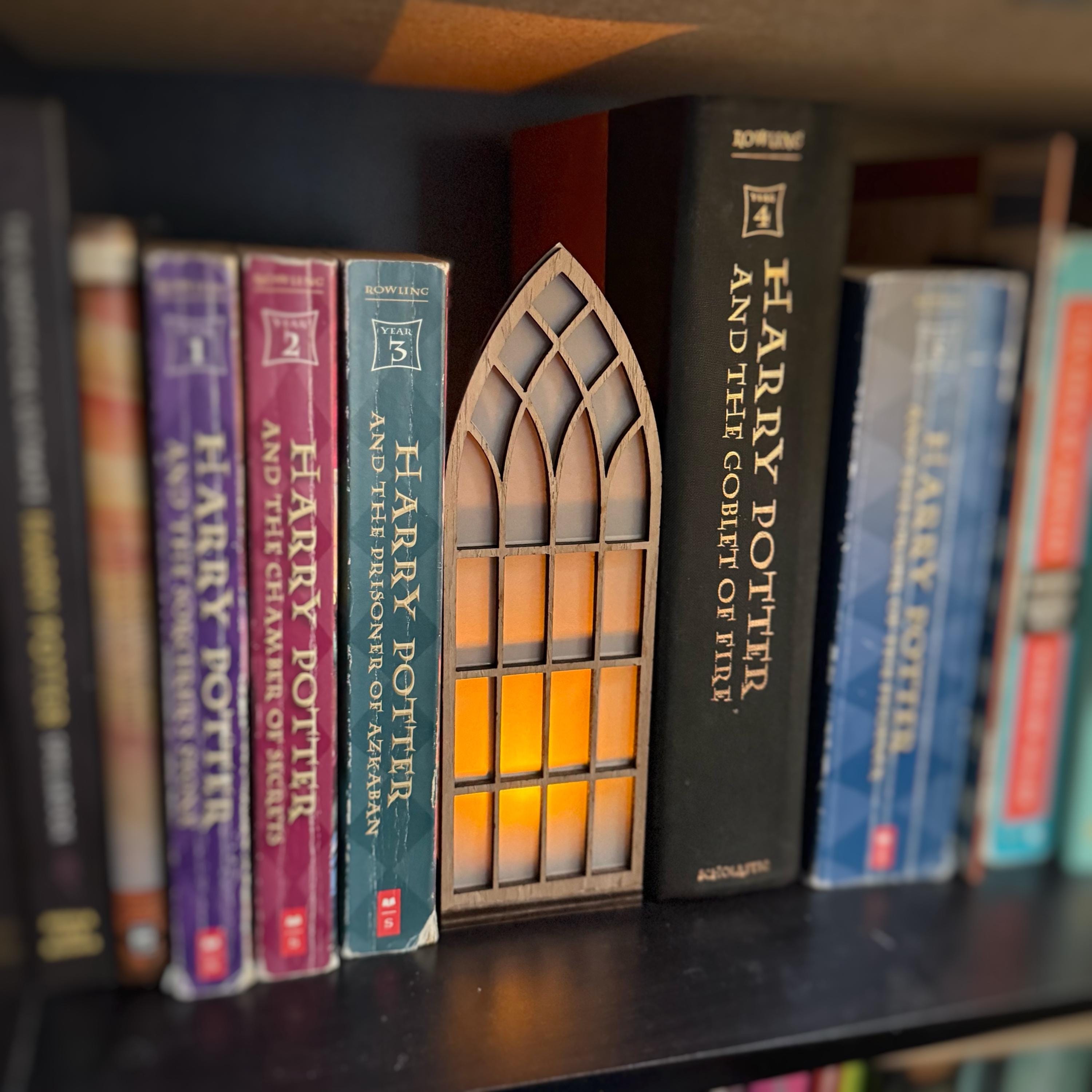 Gothic Window Book Nook with LED Light Medieval Bookshelf Decor Gothic Library Accessory  Gift for Book Lover