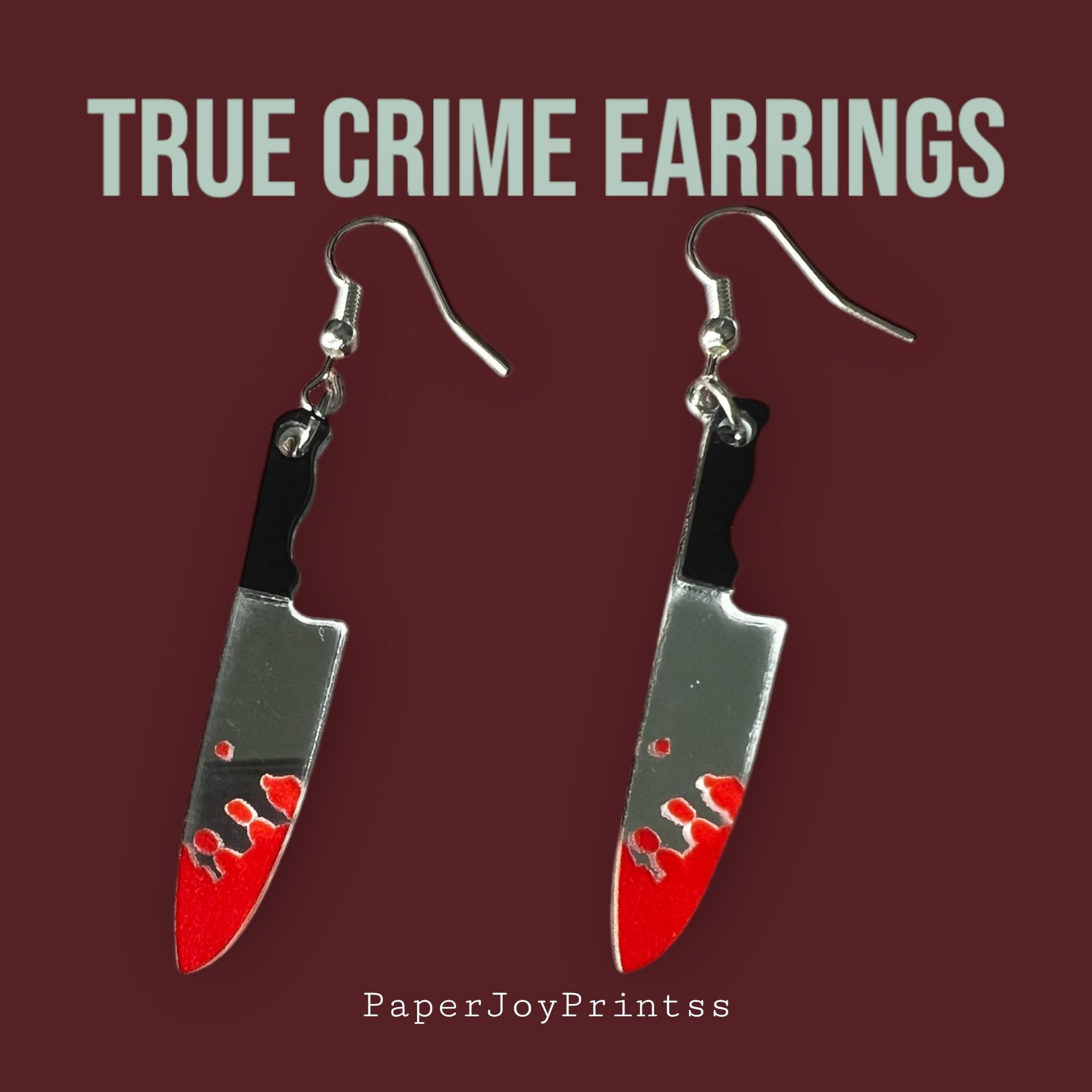 Acrylic Knife Earrings: Bloody Chef Knife, True Crime Jewelry