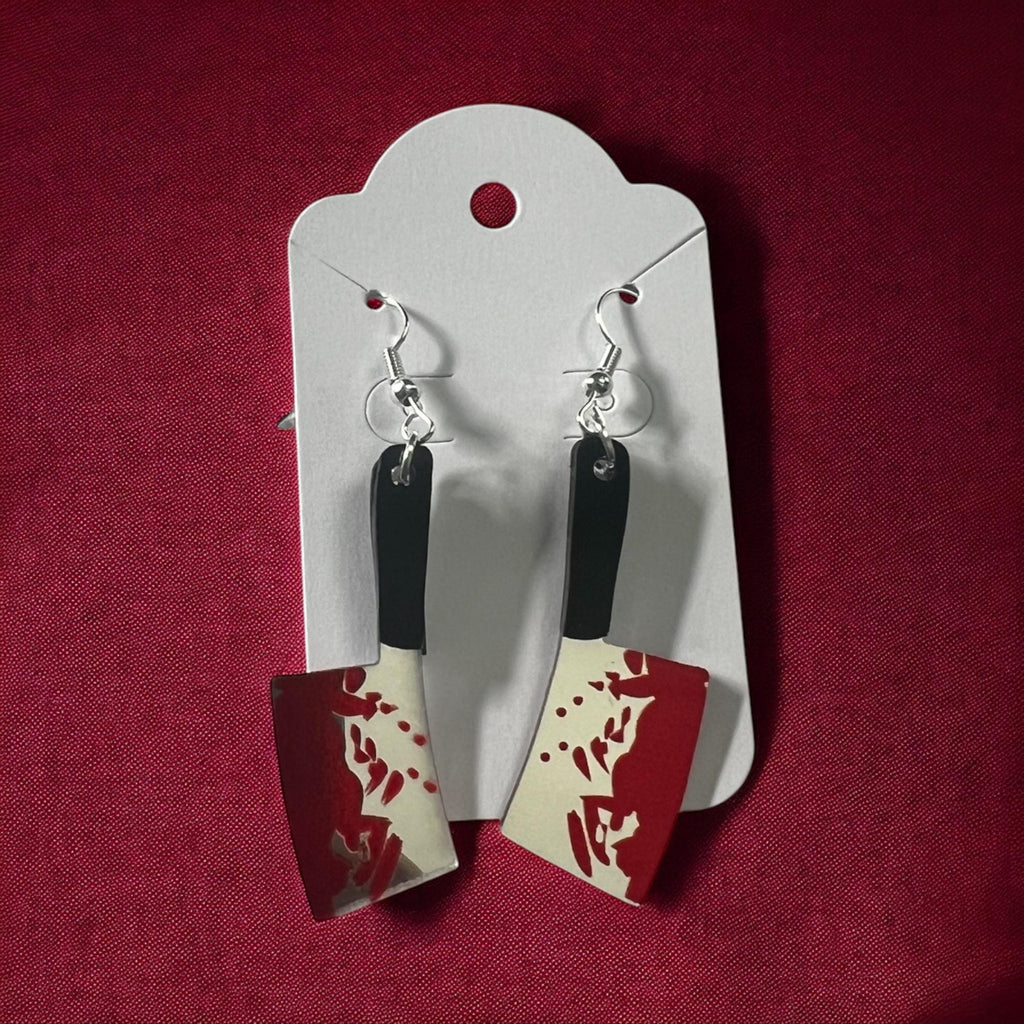 Acrylic Cleaver Earrings: Bloody Knife, True Crime Fan Jewelry