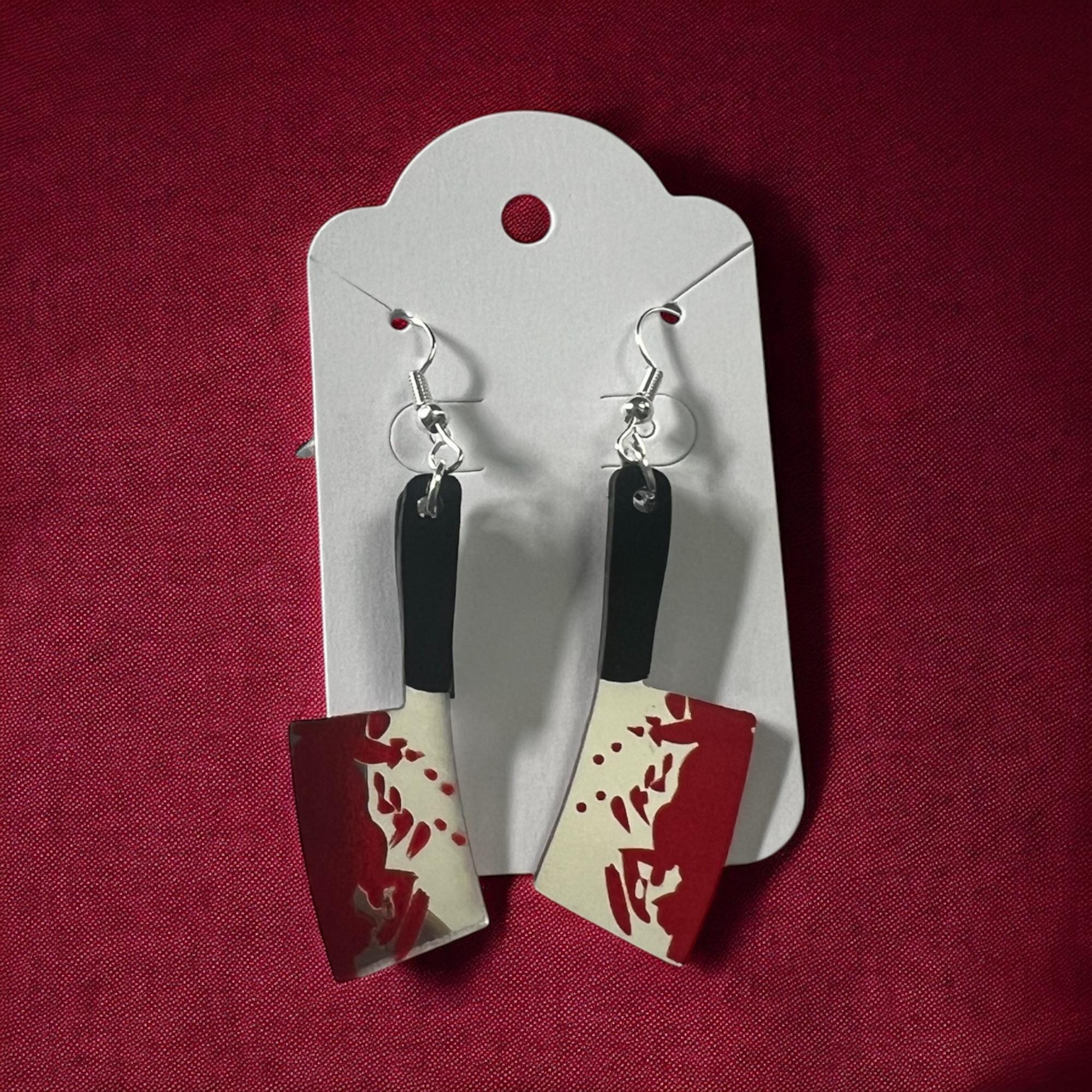 Acrylic Cleaver Earrings: Bloody Knife, True Crime Fan Jewelry