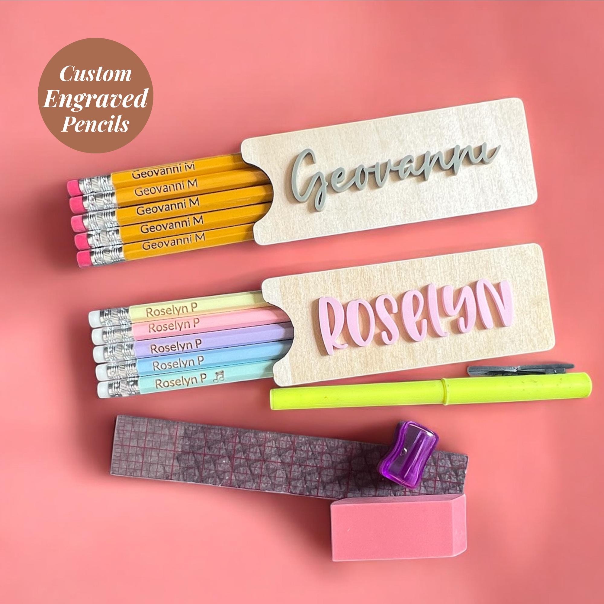 Custom Engraved Pencil Personalized Name Engraved Gift for Back to School Gift Student Desk Organization Gift for Teacher School Supply Set
