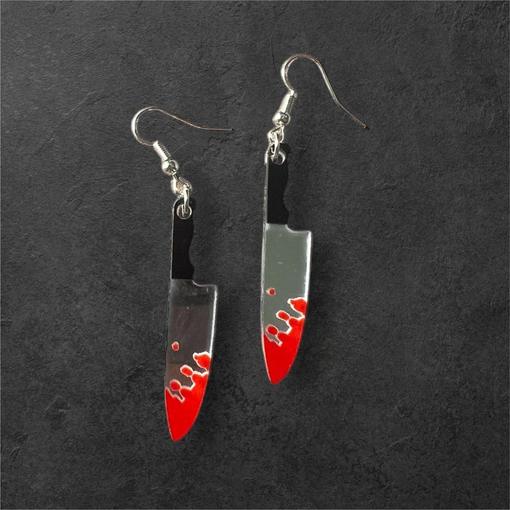 Acrylic Knife Earrings: Bloody Chef Knife, True Crime Jewelry