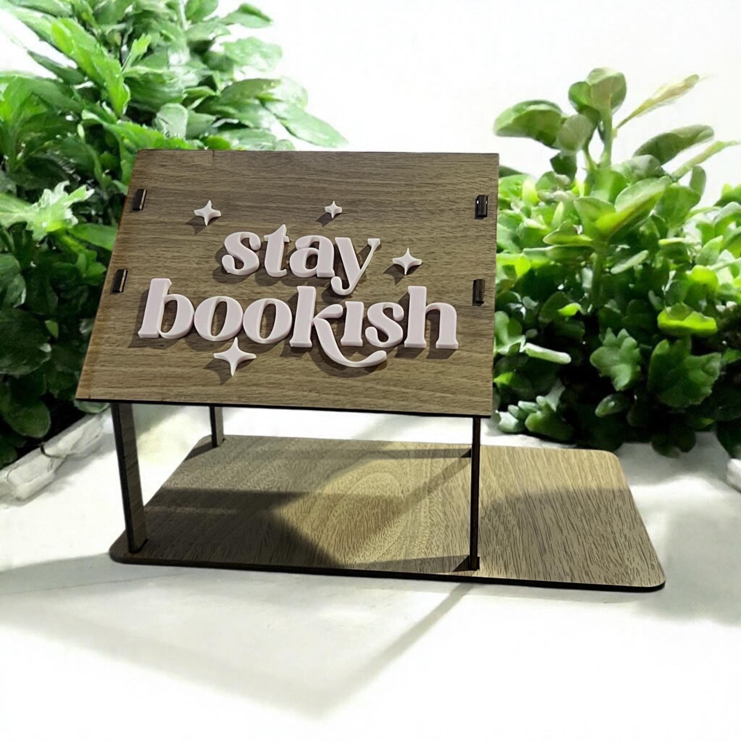 Personalized Walnut Wood Book House Stand: Acrylic Name Plate Reader Gift