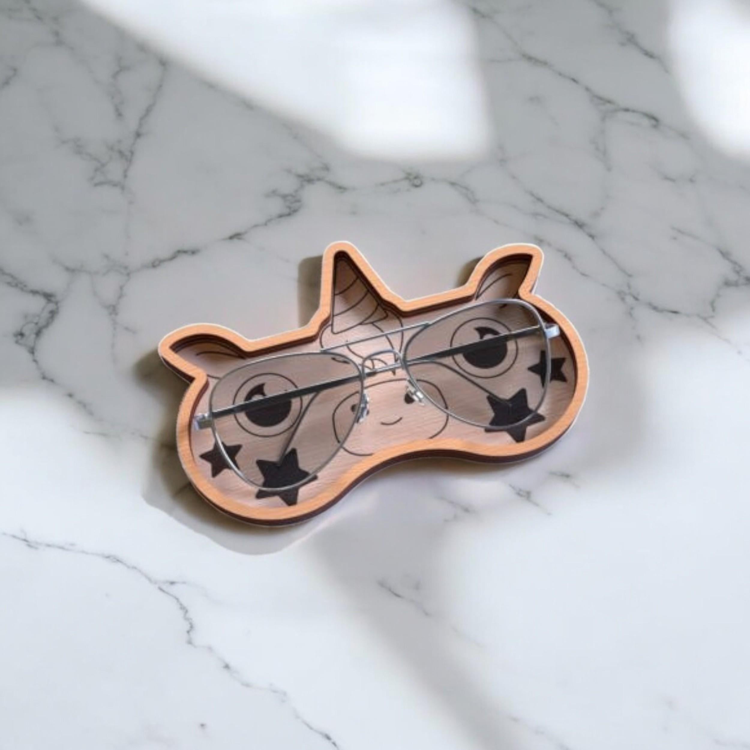 Cute Dog Shaped Wooden Glasses Tray Handmade Eyewear Holder for Readers Eye Glasses Tray for Nightstand Gifts for Dog Lovers