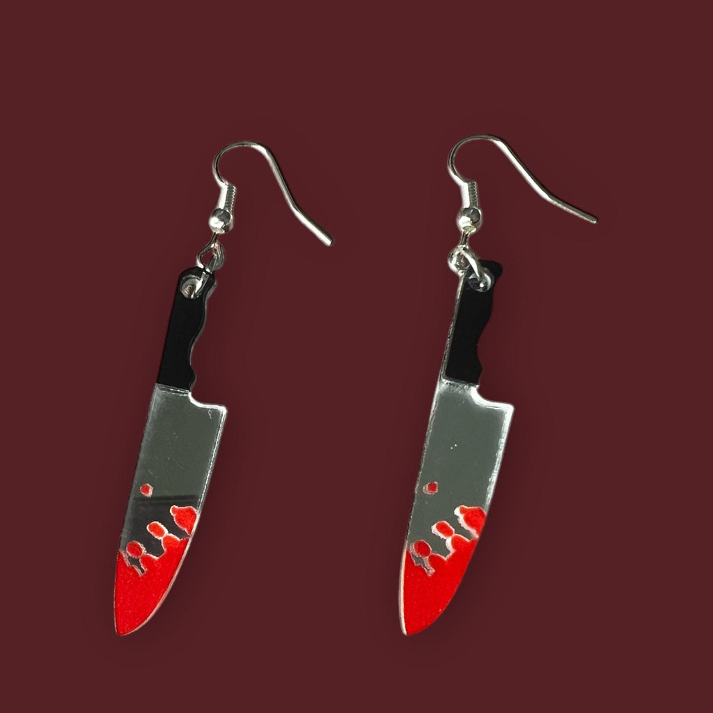 Acrylic Knife Earrings: Bloody Chef Knife, True Crime Jewelry