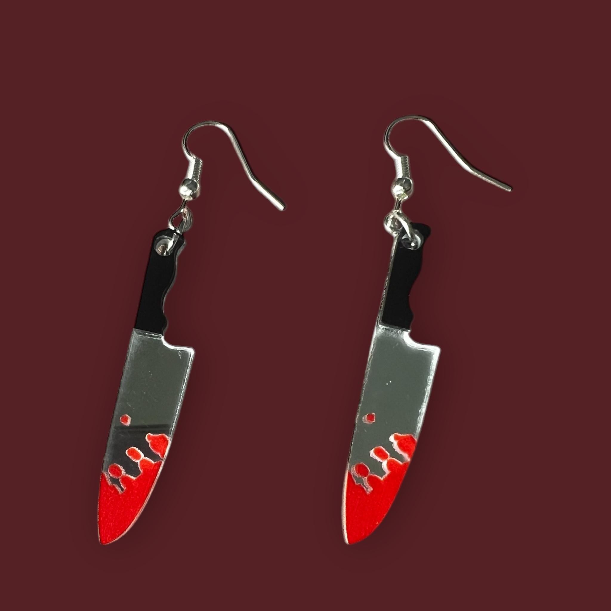 Acrylic Knife Earrings: Bloody Chef Knife, True Crime Jewelry